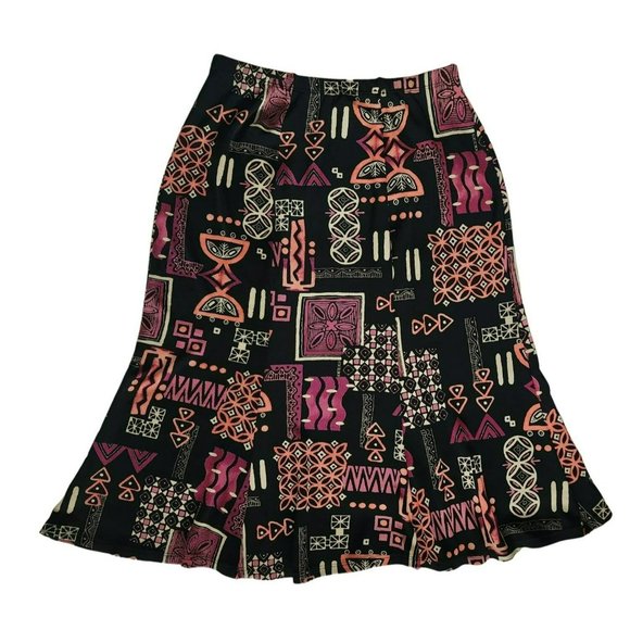 Choices Dresses & Skirts - Choices Women's Black Pink Multicolor Printed Ruffle Flounce Skirt Size Medium